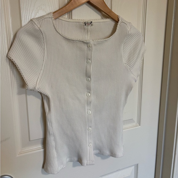 Free People Intimately Ivory Ribbed Button Front Top spring summer NWT basic - Picture 6 of 12
